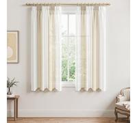 MRTREES Cortinas Cocina habitacion, Rayas Anchas Verticales, Exterior Blancas Blancas Beige 2X A140xL145CM translucidas