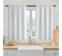 MRTREES Cortinas térmicas opacas cortas impermeables con dobladillo para cortinero, color blanco, para cocina, baño, ventana, cafetería, caravana, litera, 2 paneles de 115 x 115 cm, color blanco
