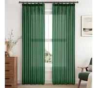 MRTREES Cortinas Verdes Salón Translúcidas 140x200cm (An x Al) 2 Piezas Cortinas con Cinta Fruncida Avec Estilo Boho, para Riel de Cortina, Ideal para Cocina, Salón, Dormitorio y Habitación Infantil
