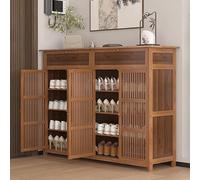 MRVAKDYDI Armario de Madera para Guardar Zapatos, Zapatero de bambú de 6 Niveles con Puertas y cajones de Madera Maciza, Color marrón