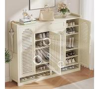 MRVAKDYDI Armario de Madera para Guardar Zapatos, Zapatero de bambú for Entrada, 8 Niveles, 1 cajón, Puerta corredera, Beige, 117 x 32 x 110 cm