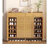 MRVAKDYDI Armario de Madera para Guardar Zapatos, Zapatero de Entrada de Madera Maciza con Puertas y cajones, 7 Niveles, 132 x 33 x 113 cm, Color Madera