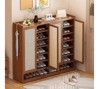 MRVAKDYDI Armario de Madera para Guardar Zapatos, Zapatero de pie con Puertas de ratán Transpirable, Gran Capacidad, Entrada, marrón, 120 x 32 x 107 cm