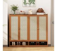 MRVAKDYDI Armario de Madera para Guardar Zapatos, Zapatero de ratán de 4 Puertas de Madera Maciza marrón de Gran Capacidad(7 Tiers)