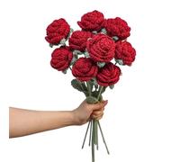 MRVAKDYDI Crochet Flower Bouquet,Flores de Punto, Artificial Knitted Flower Home Decoration Red 41cm 9 Pcs