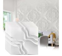 MRVAKDYDI Paneles Decorativos 3D para Paredes, 3D Decorative Wall Panels PVC Waterproof Paintable Multicolor 12 Pcs Modern Interior(White)