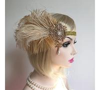 MRVAKDYDI Tocado de encaje con plumas para mujer, diadema vintage con plumas, cinta para el pelo, cinta para el pelo con diamantes de imitación, decoración para la frente de fiesta 1920S (estilo 9