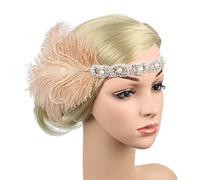 MRVAKDYDI Tocado de encaje con plumas para mujer, diademas con diamantes de imitación con plumas de pavo real, accesorios para el pelo de Showgirl (champán)