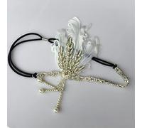 MRVAKDYDI Tocado de plumas de encaje para mujer, diadema de plumas, fiesta de los años 20, vintage, elástica, diamantes de imitación, tocado de pavo real, decoración de frente