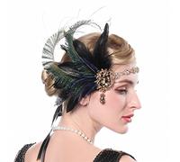 MRVAKDYDI Tocado de plumas de encaje para mujer, diadema elástica de plumas con diamantes de imitación, decoración de frente de fiesta de los años 20
