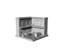 MRY-SFW 1/144 Diorama de biblioteca en ruinas impreso en 3D con miniaturas de estudiantes zombies, terreno postapocalíptico para juegos de guerra de mesa