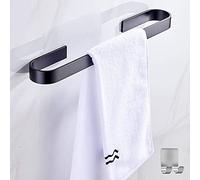 Mrzyzy Toallero Adhesivo,Toalleros de Baño sin Taladro, Solo Barra de Toalla Espacio baño de Aluminio ensanchamiento y Engrosamiento en Forma de U, Toallero Negro+Ganchos Inoxidable, Acabado Mate