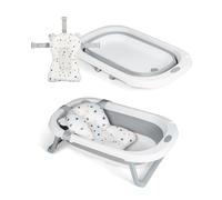 Ms Babyworld - Bañera Flexible Plegable Bebé hasta 24 meses con Termómetro, Cojín Asiento Reductor para Recien Nacido, con Patas Antideslizante e Indicador de Temperatura - Compacta