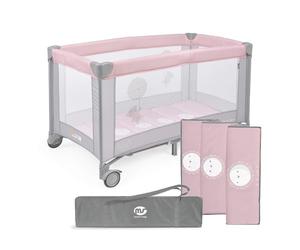 ms BabyWorld - Basic - Cuna de Viaje para niños | 120x60 cm | Desde 0+ Meses hasta 15 kg | Colchón y Bolsa Transporte Incluidos | Plegado y Montaje Fácil | Estructura Ligera y Estable (Rosa)