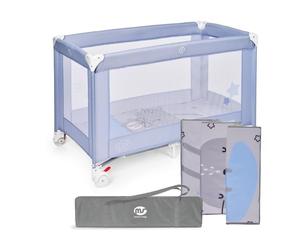 ms BabyWorld - Basic - Cuna de Viaje para niños | 120x60 cm | Desde 0+ Meses hasta 15 kg | Colchón y Bolsa Transporte Incluidos | Plegado y Montaje Fácil | Estructura Ligera y Estable (Azul)