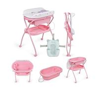 MS BabyWorld - BUBBLE + COJÍN REDUCTOR - Bañera Ergonómica para Bebé con Patas | Cambiador Impermeable Acolchado | Cierre Compacto | Organizador | 4 Ruedas con Frenos