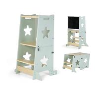 ms - Torre de Aprendizaje de Madera Montessori para niños Learn UP -Convertible en Escritorio Infantil y Taburete -Torre ayudante de Cocina de Madera Maciza con Barra de Seguridad - Plegable (Madera)