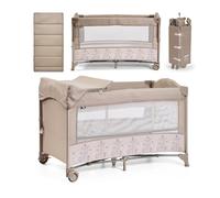 ms BabyWorld - Oxford - Cuna de Viaje y Colecho 2 en 1 | Altura Regulable | Cambiador Incorporado | Mosquitera Incluida | Plegable y Transportable | Unisex | Fácil Montaje y Compacta (Beige)