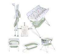 Ms BabyWorld ZOE - Bañera Bebe con Patas, Cambiador, Cojín Reductor y Cesta Portaobjetos - Comoda, Facil de Guardar, con Tapón y Patas Antideslizantes - Bañera Bebé Plegable y Portatil (Verde)