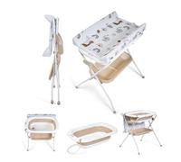 Ms BabyWorld ZOE - Bañera Bebe con Patas, Cambiador, Cojín Reductor y Cesta Portaobjetos - Comoda, Facil de Guardar, con Tapón y Patas Antideslizantes - Bañera Bebé Plegable y Portatil (Beige)