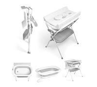 Ms BabyWorld ZOE - Bañera Bebe con Patas, Cambiador, Cojín Reductor y Cesta Portaobjetos - Comoda, Facil de Guardar, con Tapón y Patas Antideslizantes - Bañera Bebé Plegable y Portatil (Sin reductor)