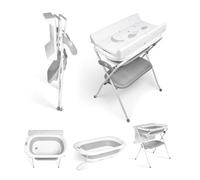 Ms Bañera Bebe con Patas, Cambiador y Cesta Portaobjetos- Comoda, Facil de Guardar, con Tapón y Patas Antideslizantes - Bañera Bebé Plegable y Portatil