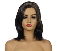 Ms. Fashion Peluca Sintética Natural Alambre De Alta Temperatura Flequillo Oblicuo Peluca De Pelo Corto Cuidado Fácil (34 Cm)