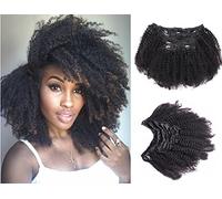 Ms Fenda Extensiones de cabello afro rizado 4B 4C con clip, cabello virgen brasileño Remy, color natural, 120 g, 7 unidades por juego (16 pulgadas, rizado afro)