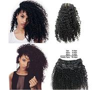 Ms Fenda Extensiones de cabello virgen brasileño Remy rizado 3B 3C color natural afroamericano con clip, 120 g, 7 unidades por juego (16 pulgadas)