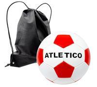 ms móvil shop Balón Fútbol Atletico Talla 5 Color Rojiblanco + Mochila Negra para Llevar en el Verano, Playa, Piscina, Campo.