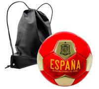 ms móvil shop Balón Fútbol Selección Española Talla 5 Color Rojo Dorado Básica Escudo España Pelota + Mochila Negra para el Verano, Playa, Piscina, Campo