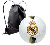 ms móvil shop Balón Real Madrid Escudo Raya Negro Dorado Talla 5 Producto Oficial + Mochila Negro para Llevarlo a la Playa, Piscina, Campo