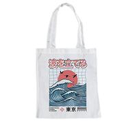 ms móvil shop Bolsa de tela Blanca con Asas Largas 33 x 36 cm Gran Ola Tokyo | Tote Bag I Love Japan