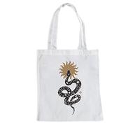 ms móvil shop Bolsa de tela Blanca con Asas Largas 33 x 36 cm Serpiente Esotérica y Signo Solar | Tote Bag Esotérico - Gótico