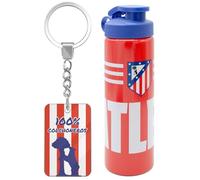 ms móvil shop Botella Acero Inoxidable Atlético de Madrid 550 ml + Llavero | Cantimplora Térmica Hermética 12 h Calor y 24 h Frío | Tapón Rosca Cierre Seguro | Producto Oficial Licenciado