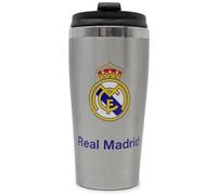 ms móvil shop REAL MADRID Taza Térmica de Café Acero inoxidable | 100% Oficial | Bebidas Frias y Calientes con cierre seguro (Plata)