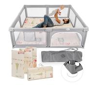 MS Parque XXL + Alfombra de Juegos para Bebé 180 * 200 cm - Doble Cara, Tapete Muy acolchado (1,5cm Grosos), Plegable y con Bolsa de transporte