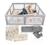 MS Parque XXL + Alfombra de Juegos para Bebé 180 * 200 cm - Doble Cara, Tapete Muy acolchado (1,5cm Grosos), Plegable y con Bolsa de transporte