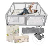 MS Parque XXL + Alfombra de Juegos para Bebé 180x200 cm - Doble Cara, Tapete Muy acolchado (1 cm Grosos), Plegable y con Bolsa de transporte