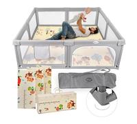 MS Parque XXL + Alfombra de Juegos para Bebé 180x200 cm - Doble Cara, Tapete Muy acolchado (1 cm Grosos), Plegable y con Bolsa de transporte