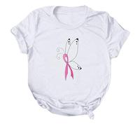 Ms Printing Camiseta Mes Internacional de Conciencia para el Cáncer de Mama Pendientes Bisutería, Blanco, XXL