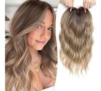 Ms Taj Extensiones de pelo para mujer, 40 cm, color marrón rubio con raíz oscura, postizos ondulados para mujeres con cabello adelgazante, clip en wiglets sintéticos