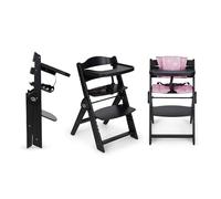 ms Trona para bebé de Madera Full PLEGABLE - Evolutiva- Silla Alta, Ergonómica, Regulable, Segura, Negro/Rosa