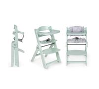 ms Trona para bebé de Madera Full PLEGABLE - Evolutiva- Silla Alta, Ergonómica, Regulable, Segura, Turquesa/Gris