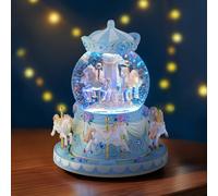 MS. WENNY Caja de música de carrusel, regalo de cumpleaños para niñas, carrusel azul, globo de nieve, esposa, novia, hija, mamá, hijo, aniversario, día de la madre con luces, Play You Are My Sunshine
