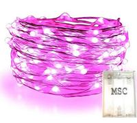 MSC - 10 m - 100 luces LED de color rosa, funciona con pilas, cable de cobre, ideal para Navidad, Navidad, fiestas, bodas, decoración de Batt-Rosa-NoWp1