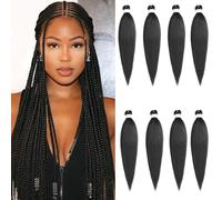 Mscat 26 pulgadas 8 paquetes de pelo trenzado preelástico negro pre elástico trenzado profesional sintético preestirado Crochet trenzas extensiones de pelo de agua caliente ajuste textura Yaki (1B#)