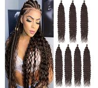 Mscat 61 cm Ocean Wave 7 Pack Crochet Hair Extexsions Long Braids Dark Brown Deep Wave Synthetic Hair Curly Braiding Hair for Black Women 4#