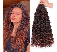 Mscat 8 paquetes Gogo Curl Crochet Hair 45 cm Ombre Ginger Ocean Wave Crochet Hair Copper Red Pre Looped Curly Goddess Box Trenzas sintéticas Beach Curl Braiding Hair for Women(8 paquetes, T350#)
