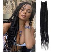 Mscat Extensiones de rasta de 24 pulgadas, 10 trenzas negras suaves hippie de 0,6 cm de ancho, extensiones sintéticas hechas a mano, estilo reggae, pelo trenzado